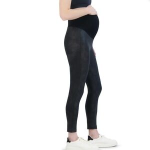 Time & Tru Faux Leather Maternity Leggings Large Black Soot New NWT